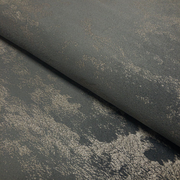 Upholstery Fabric - Avalon Marbled Velour Velvet - Dark Shadow & Matt Silver