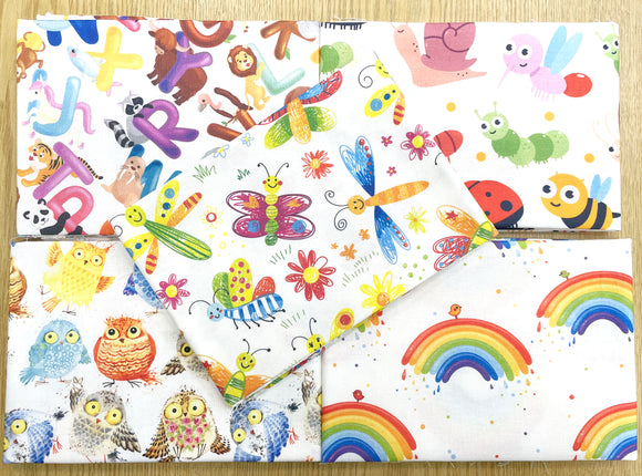 Fat Quarter Bundle - Bright Multicolour Cute Kids Fabric Mix