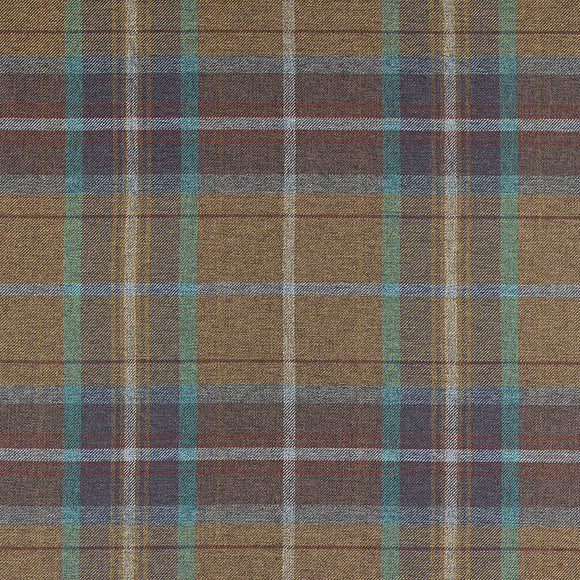 Upholstery Fabric Grampian Faux Wool Curtain Cushion Material - Brown Navy Tartan Check