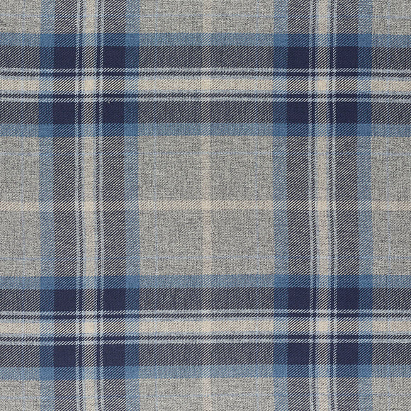 Upholstery Fabric Grampian Faux Wool Curtain Cushion Material - Navy Blue Grey Tartan Check