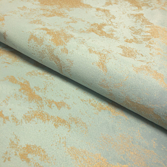 Upholstery Fabric - Avalon Marbled Velour Velvet - Jade Green & Gold