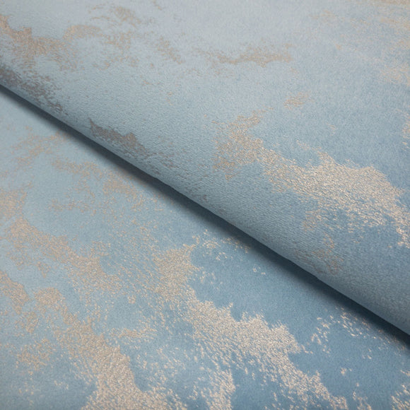 Upholstery Fabric - Avalon Marbled Velour Velvet - Mid Blue & Matt Silver