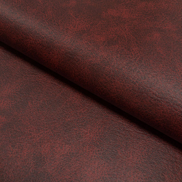 Upholstery Fabric - Navada Faux Leather - Marble Effect Oxblood Red