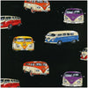 100% Cotton - On Tour Camper Vans on Black - Nutex Fabric - 112cm wide