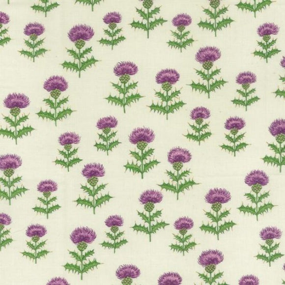 100% Cotton - Purple Scottish Thistles on Cream - Nutex Fabric