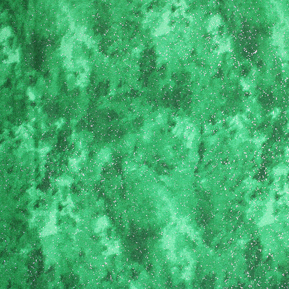 Green & Silver Glitter Marble Batique Cotton Craft Fabric