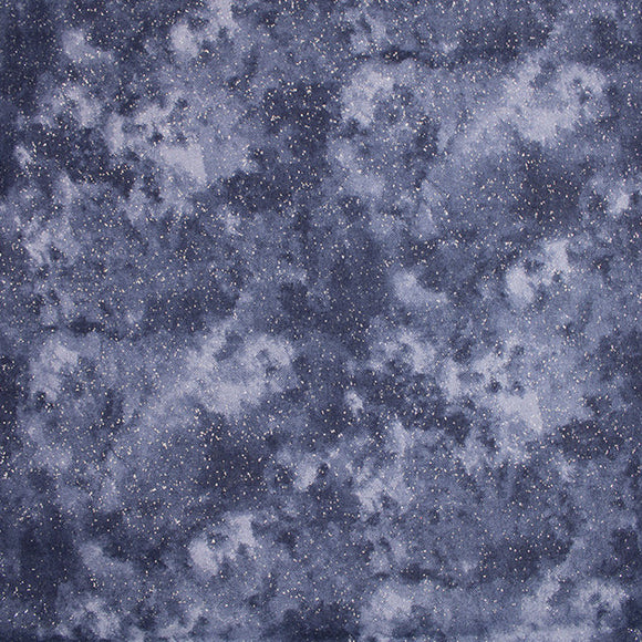 Navy Blue & Silver Glitter Marble Batique Cotton Craft Fabric