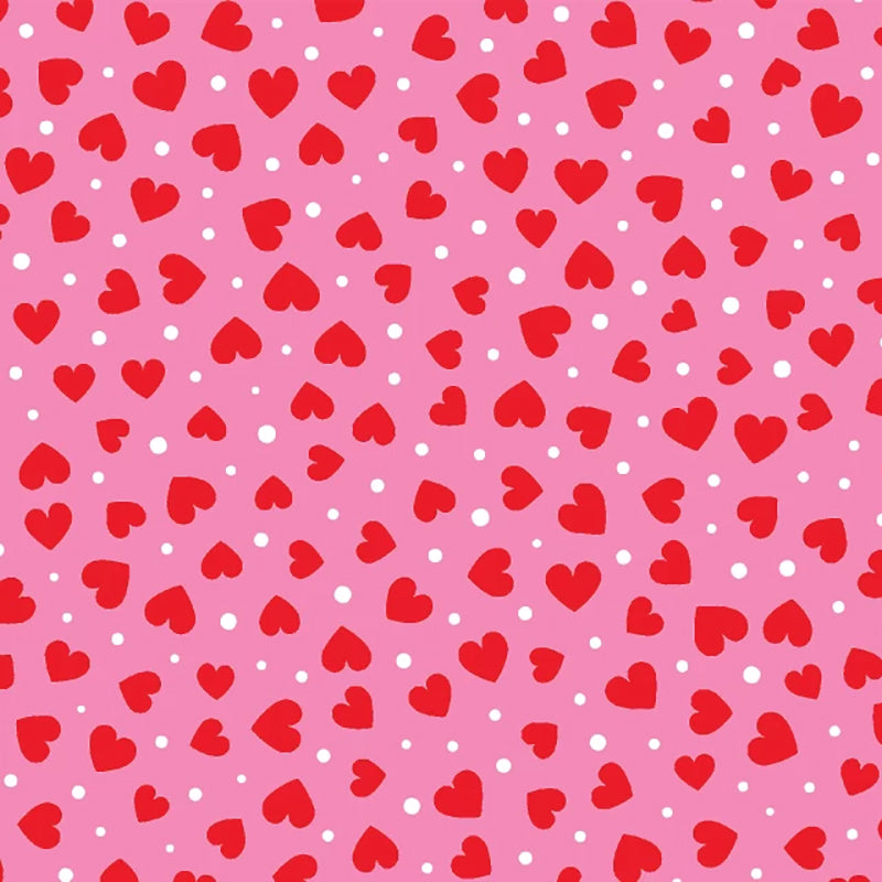 Polycotton Fabric - Pink & Red Love Heart Print - Craft Fabric Material Metre