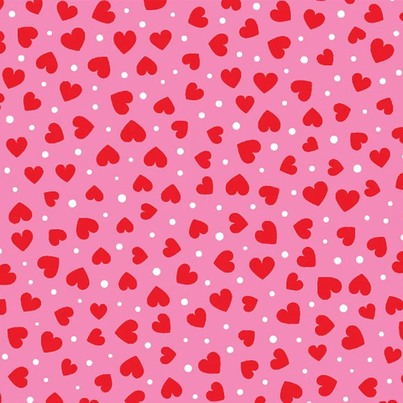 Polycotton Fabric - Pink & Red Love Heart Print - Craft Fabric Material Metre