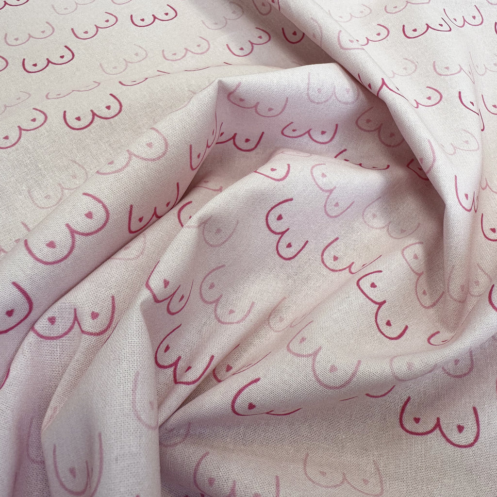 Digital Print Fabric - Pink Novelty Boobies Print Fabric - 100% Cotton