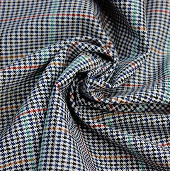 Polyviscose Tartan - Dogtooth Black & Blue Tartan Check Dress Fabric