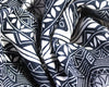 Linen Mix Fabric - Navy Blue White Aztec Mosaic Print - Craft Dress Fabric Material