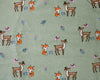 Soft Jersey Fabric - Cute Deer & Fox Sage Green Cotton Stretch Clothing Fabric