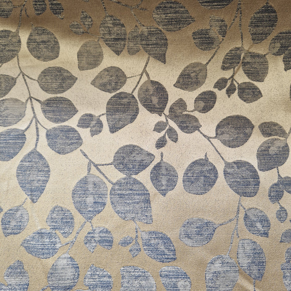 Upholstery Fabric Curtain Cushion Material - Fryett's Sassari Bronze Grey Leaf on Gold