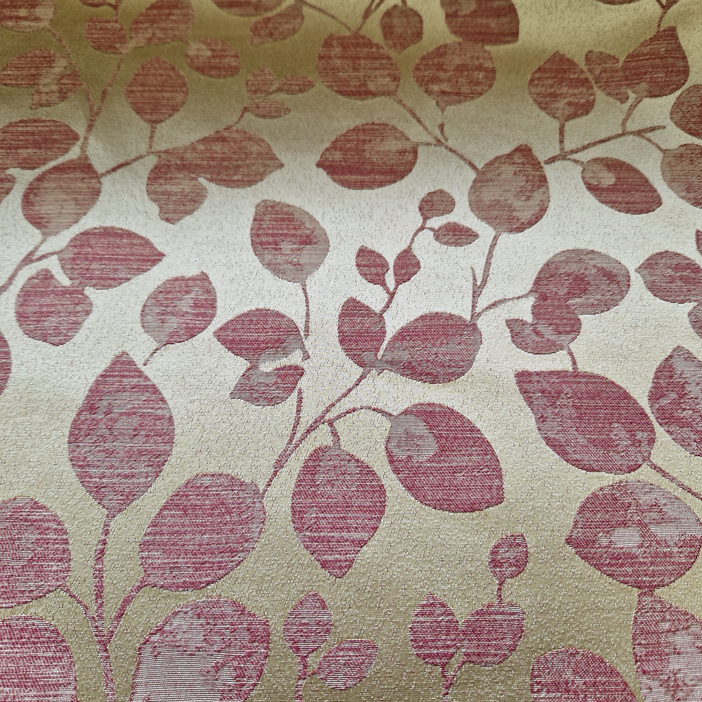 Upholstery Fabric Curtain Cushion Material - Fryett's Sassari Rosso Red Leaf on Gold