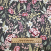 Cotton Canvas Fabric - Pink White & Yellow Floral Design on Olive Green