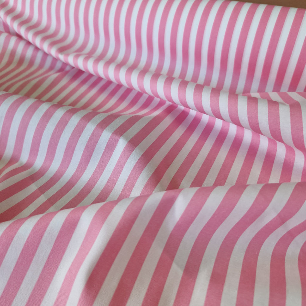 100% Cotton Poplin - White Stripes on Pink (CP0080PINK)