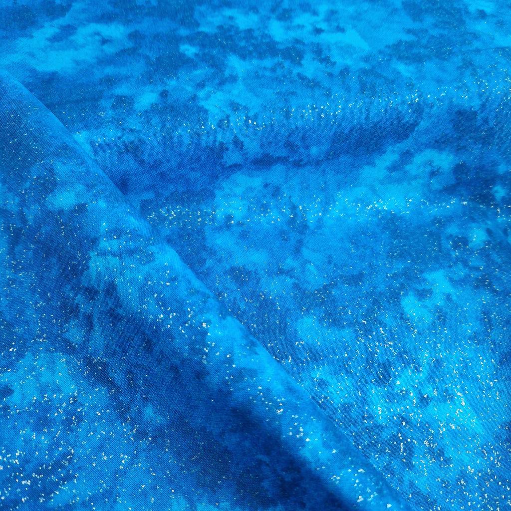 Sparkle Blender Fabric - Teal Blue & Silver Glitter Fabric - 100% Cotton