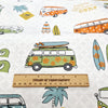 Linen Look Canvas Fabric - Retro Camper Van & Surf Board Print - Upholstery Cushion Curtain Craft Fabric