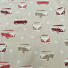 Linen Look Canvas Fabric - Red Retro Camper Van Print - Upholstery Cushion Curtain Craft Fabric