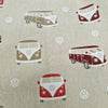 Linen Look Canvas Fabric - Red Retro Camper Van Print - Upholstery Cushion Curtain Craft Fabric