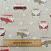 Linen Look Canvas Fabric - Red Retro Camper Van Print - Upholstery Cushion Curtain Craft Fabric