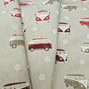 Linen Look Canvas Fabric - Red Retro Camper Van Print - Upholstery Cushion Curtain Craft Fabric