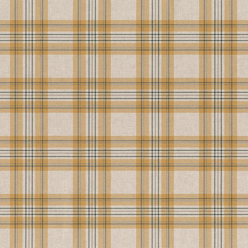 Linen Look Canvas Fabric - Yellow & Grey Tartan Check - Upholstery Cushion Curtain Craft Fabric