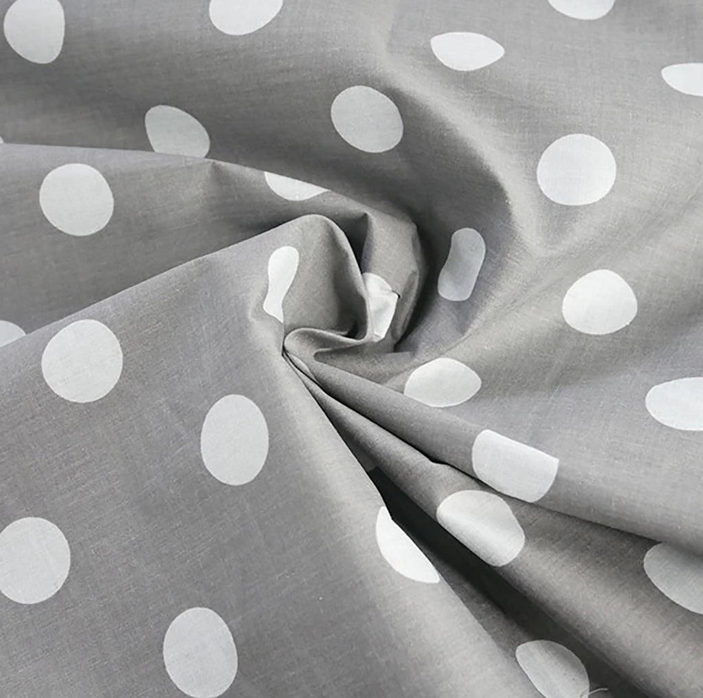 Polycotton Fabric - Large Polka Dot Spot Grey - Craft Fabric Material