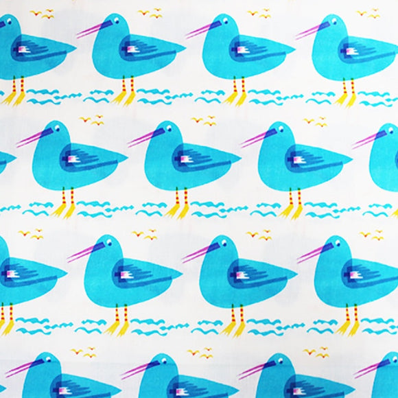 Craft Cotton Fabrics ~ Blue Seagulls on White Background - 100% Cotton Digital Prints