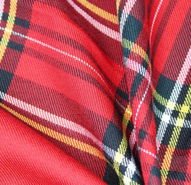 Polyviscose Tartan - Large Red Royal Stewart Tartan Check Dress Fabric