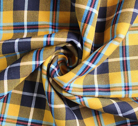 Tartan Fabric - Cornish Mustard Tartan Check - Polyviscose Craft Fabric Material