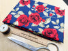 Cotton Fabric - Red Rose on Navy Blue - Floral Print Craft Fabric Material