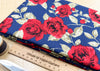 Cotton Fabric - Red Rose on Navy Blue - Floral Print Craft Fabric Material