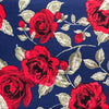 Cotton Fabric - Red Rose on Navy Blue - Floral Print Craft Fabric Material