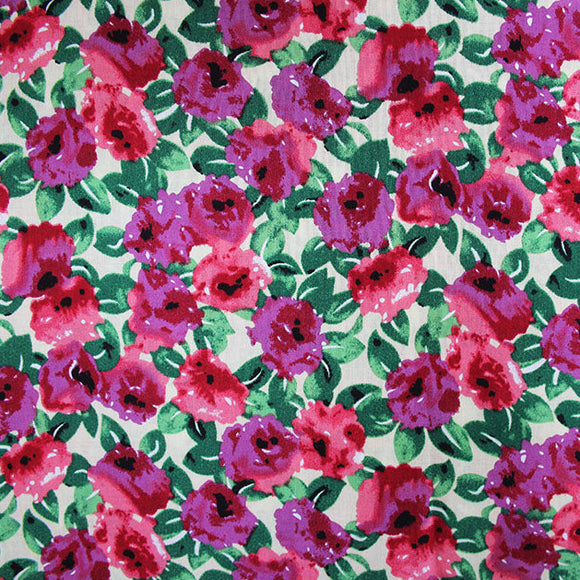 Cotton Lawn Fabric - Water Floral Red & Pink Flower Print