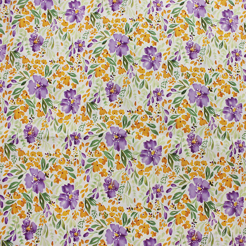 Cotton Lawn Fabric - Watercolour Floral Roses - Purple