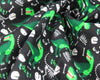 Soft Touch Brushed Cotton Winceyette Fabric - Green Dinosaur Bones Black Fabric