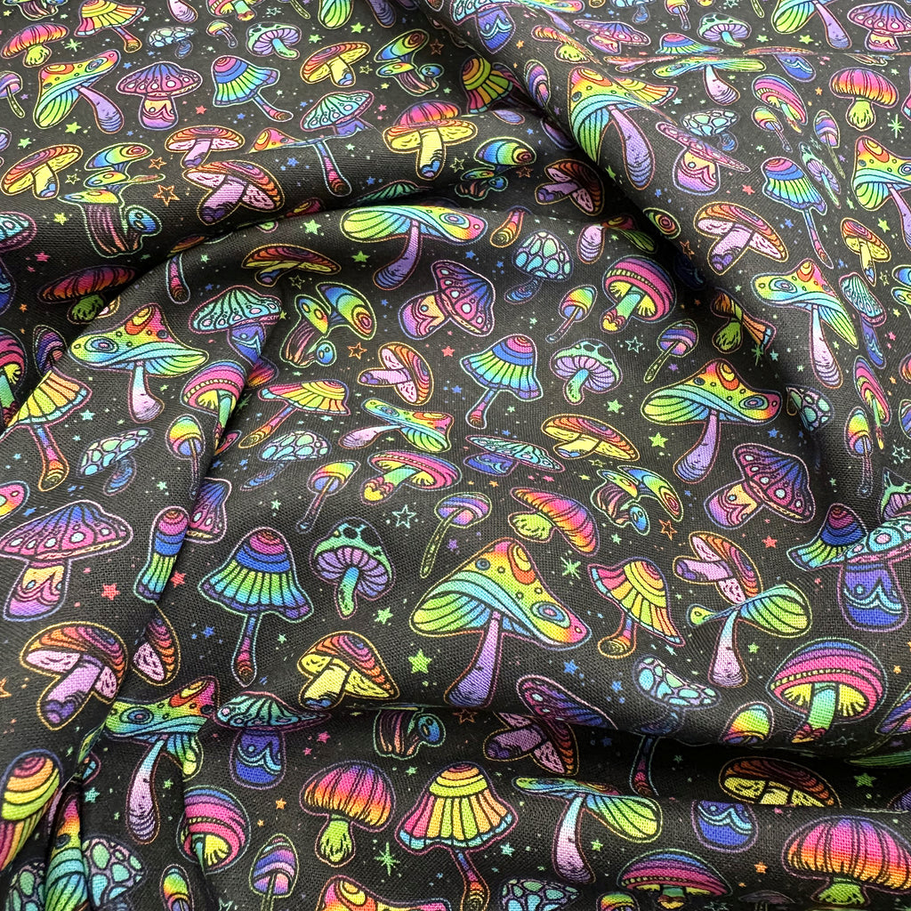 Digital Print Fabric - Neon Mushrooms Print Fabric - 100% Cotton