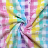 Bubs Fleece Fabric - Digital Print Rainbow Love Heart Check