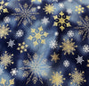 Christmas Fabric - Metallic Gold Snowflakes on Navy Blue - Craft Fabric