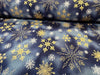 Christmas Fabric - Metallic Gold Snowflakes on Navy Blue - Craft Fabric