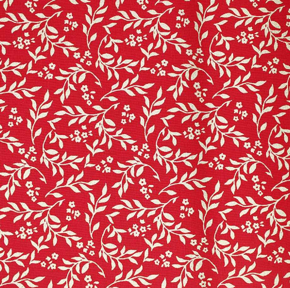 Christmas Fabric - Gold Metallic Leaves on Red - Craft Fabric