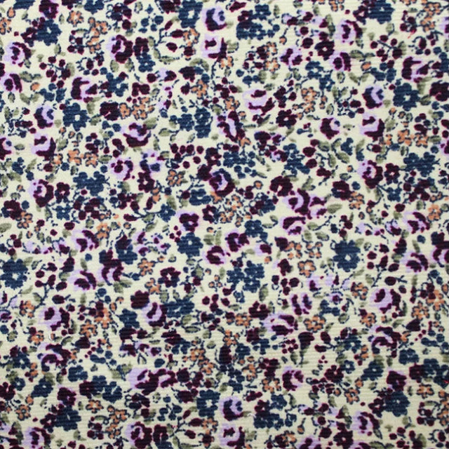 100% Cotton Needlecord - Pretty Purple Ditsy Floral Print Cord Clothing Fabric Material