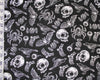 Halloween Fabric - Black White Skulls & Spiders - Polycotton Craft Fabric