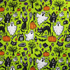 Halloween Fabric - Spooky Ghosts & Cats on Lime Green - Polycotton Craft Fabric