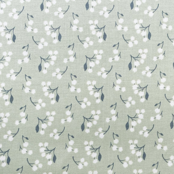 Nutex Fabric - Ditsy Cotton Flower on Sage Green - Craft Fabric Material Metre