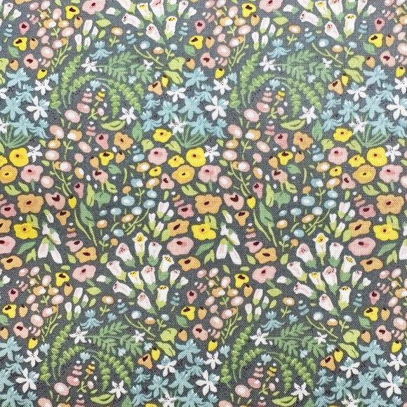 Nutex Fabric - Hollyhock Lane Pretty Grey Ditsy Floral - Cotton Quilting Craft Fabric