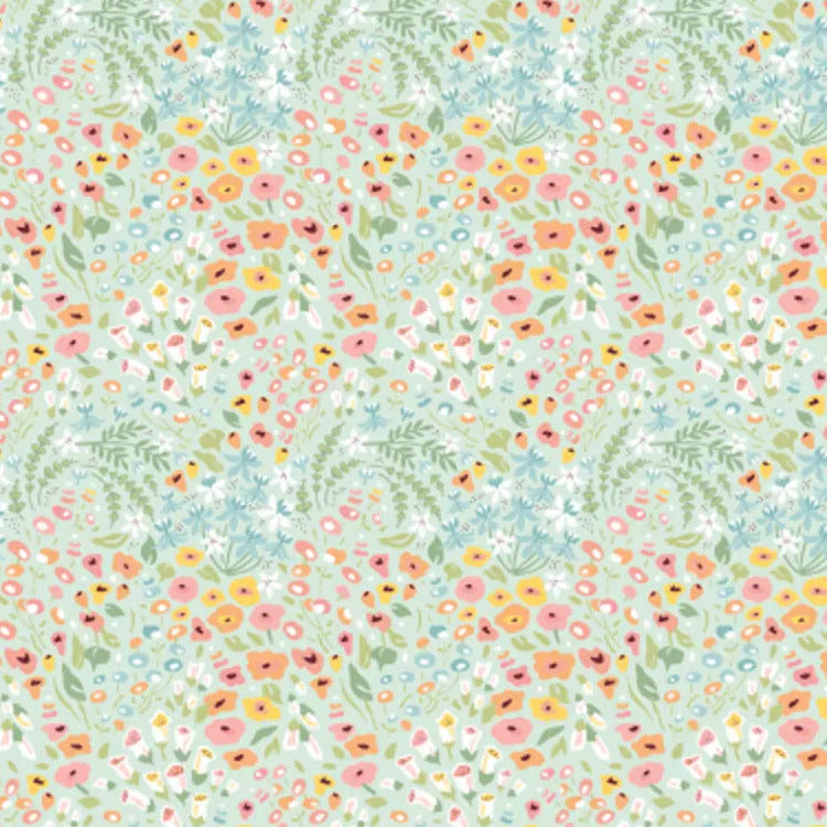 Nutex Fabric - Hollyhock Lane Pretty Green Ditsy Floral - Cotton Quilting Craft Fabric