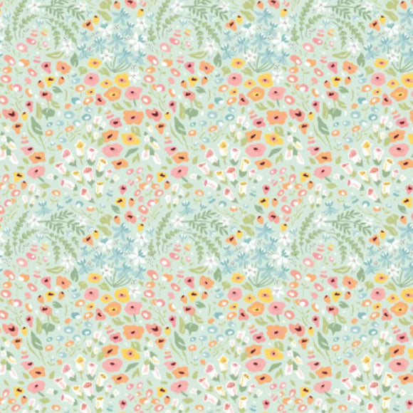 Nutex Fabric - Hollyhock Lane Pretty Green Ditsy Floral - Cotton Quilting Craft Fabric